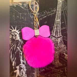 NWOT Pink Furry Bow Keyring Bag Charm